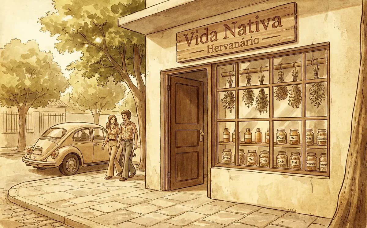 Ilustração da primeira loja do Hervanário na Aclimação, 1986