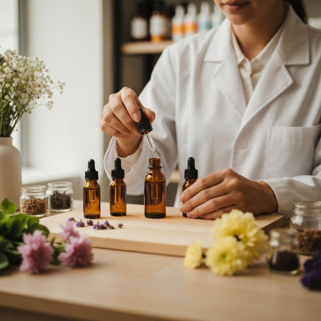 Farmaceutico preparando essencias florais artesanalmente